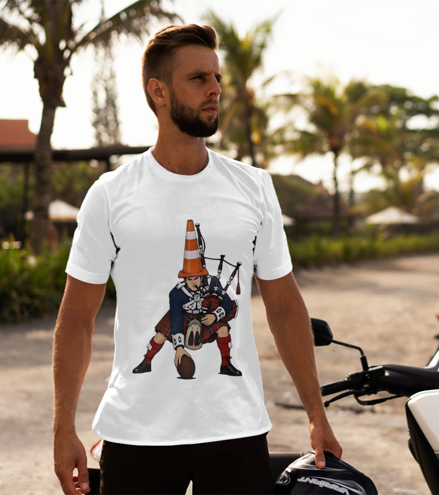 Scottish Bagpiper Traffic Cone American Football Fusion T-Shirt