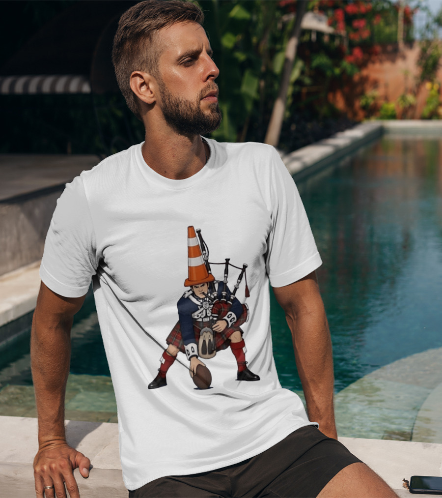 Scottish Bagpiper Traffic Cone American Football Fusion T-Shirt
