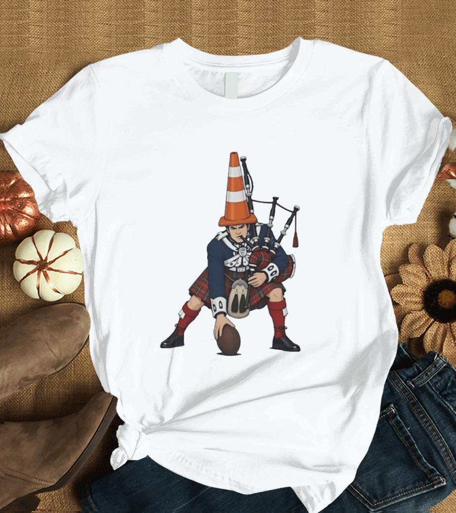 Scottish Bagpiper Traffic Cone American Football Fusion T-Shirt