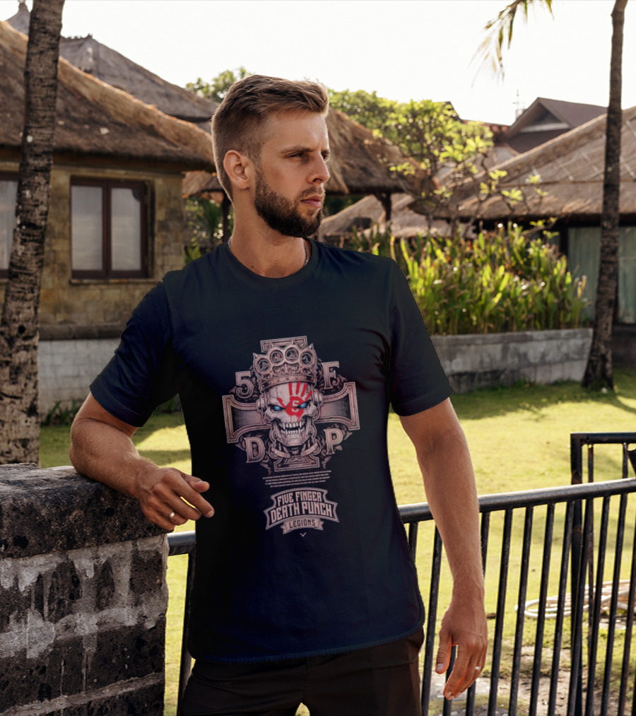 Five Finger Death Punch Legions Skull Crown Handprint Cross T-Shirt