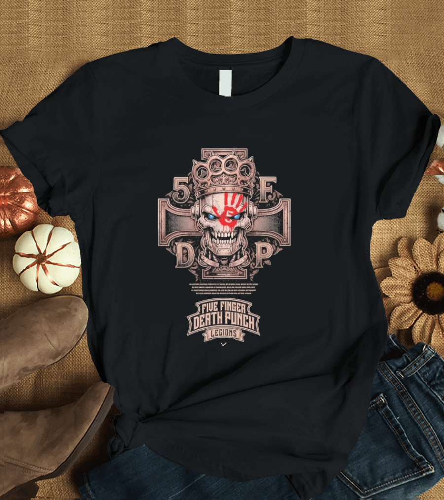 Five Finger Death Punch Legions Skull Crown Handprint Cross T-Shirt