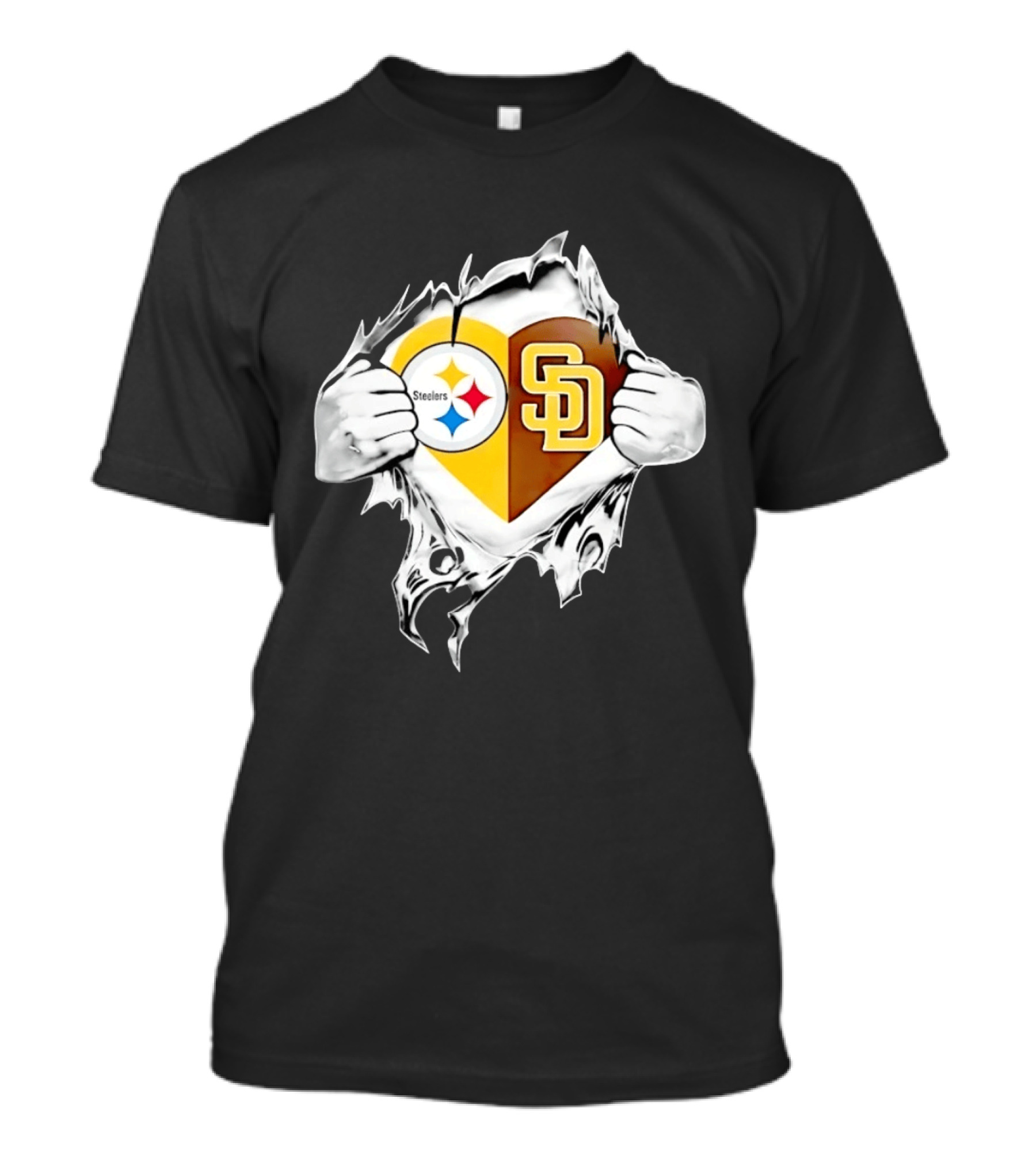 Pittsburgh Steelers San Diego Padres Heart Superman Chest Rip T-Shirt