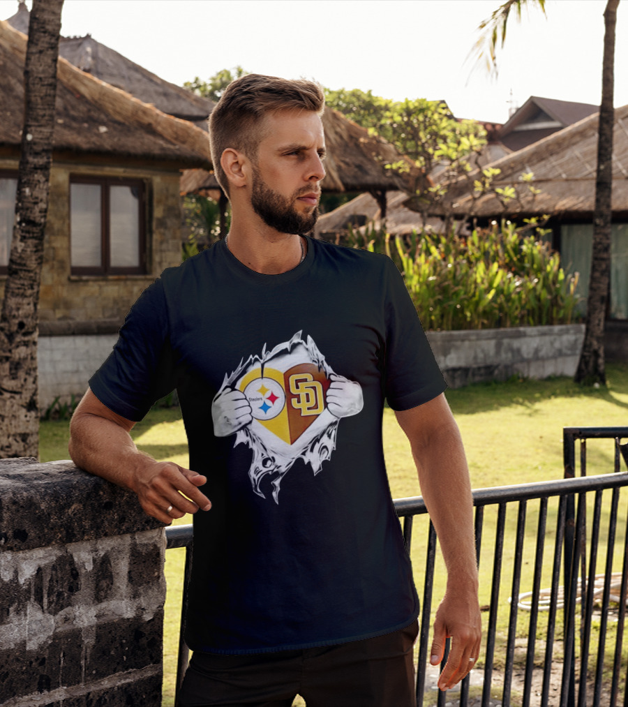 Pittsburgh Steelers San Diego Padres Heart Superman Chest Rip T-Shirt