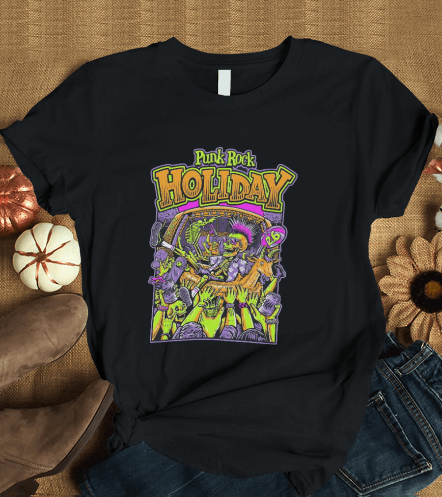 Punk Rock Holiday Skeleton Goat Crowd Surfing Music Festival 26 Summer T-Shirt