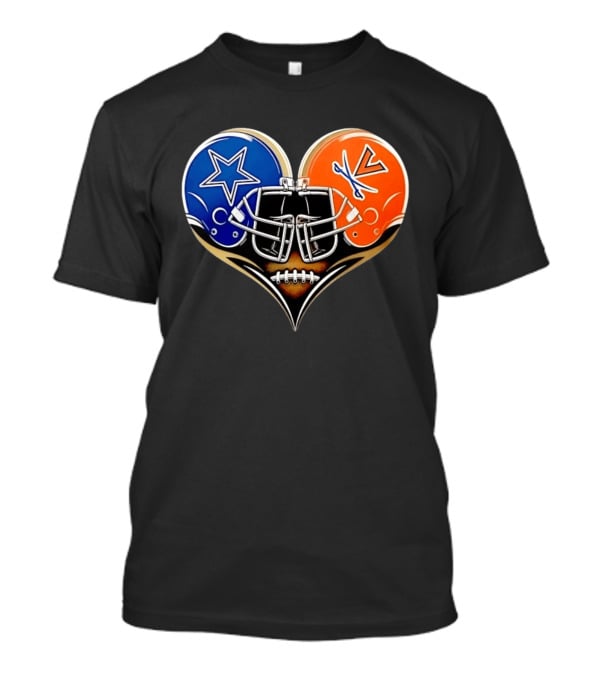 Dallas Cowboys Virginia Cavaliers Heart Helmet Football Fusion T-Shirt