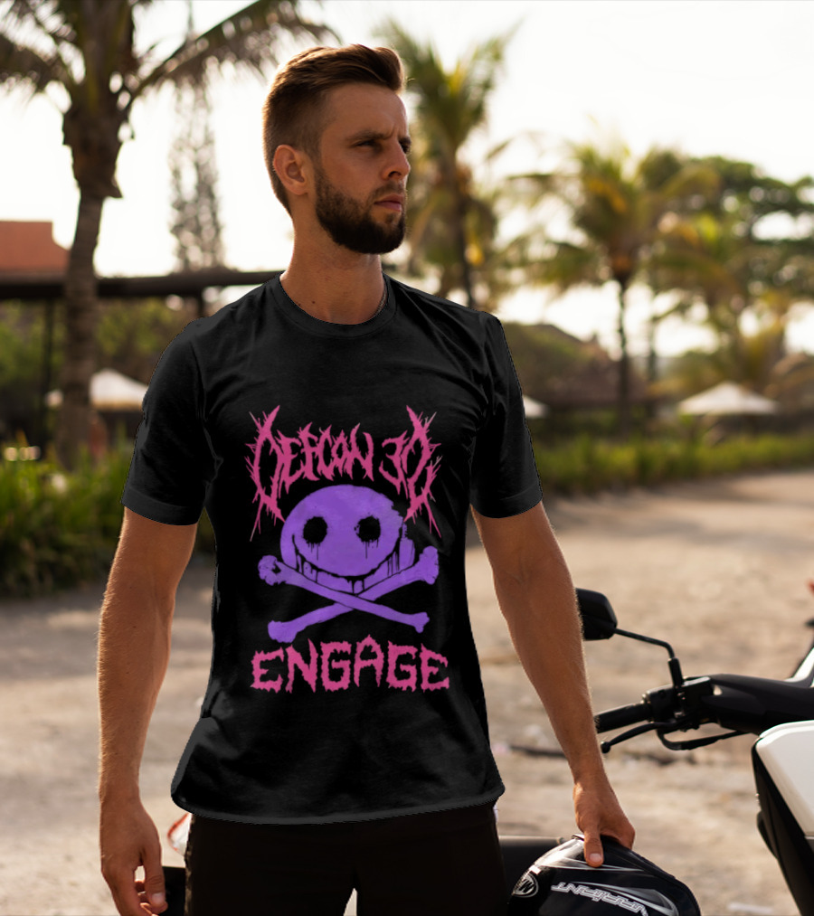 Defcon 30 Engage Purple Metal Skull Smiley T-Shirt