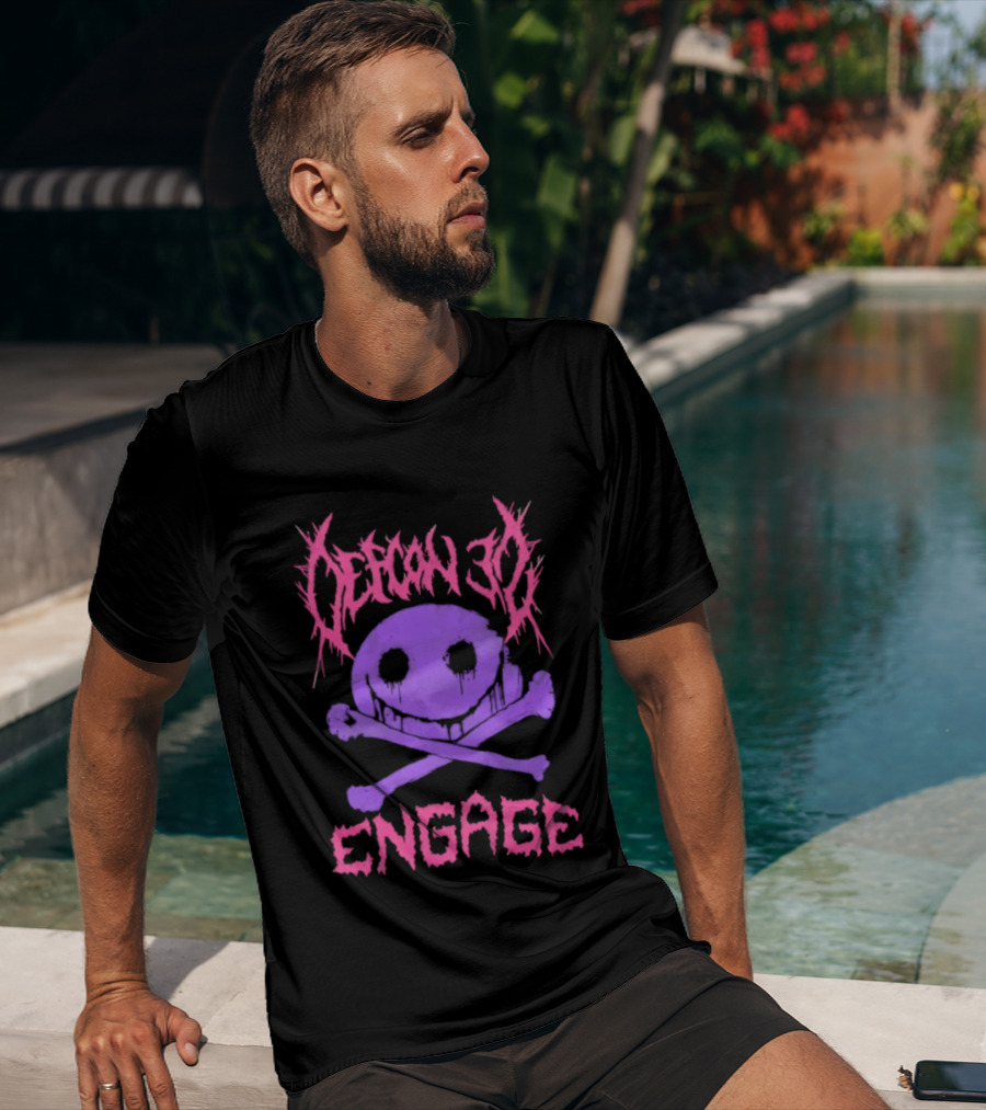 Defcon 30 Engage Purple Metal Skull Smiley T-Shirt