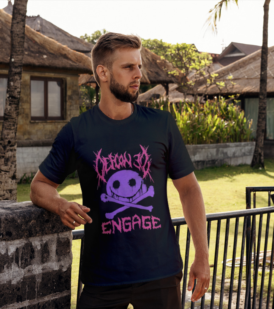 Defcon 30 Engage Purple Metal Skull Smiley T-Shirt