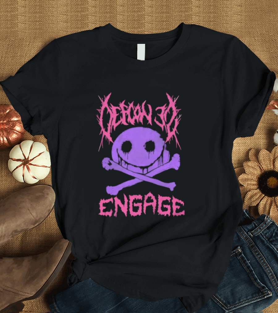 Defcon 30 Engage Purple Metal Skull Smiley T-Shirt