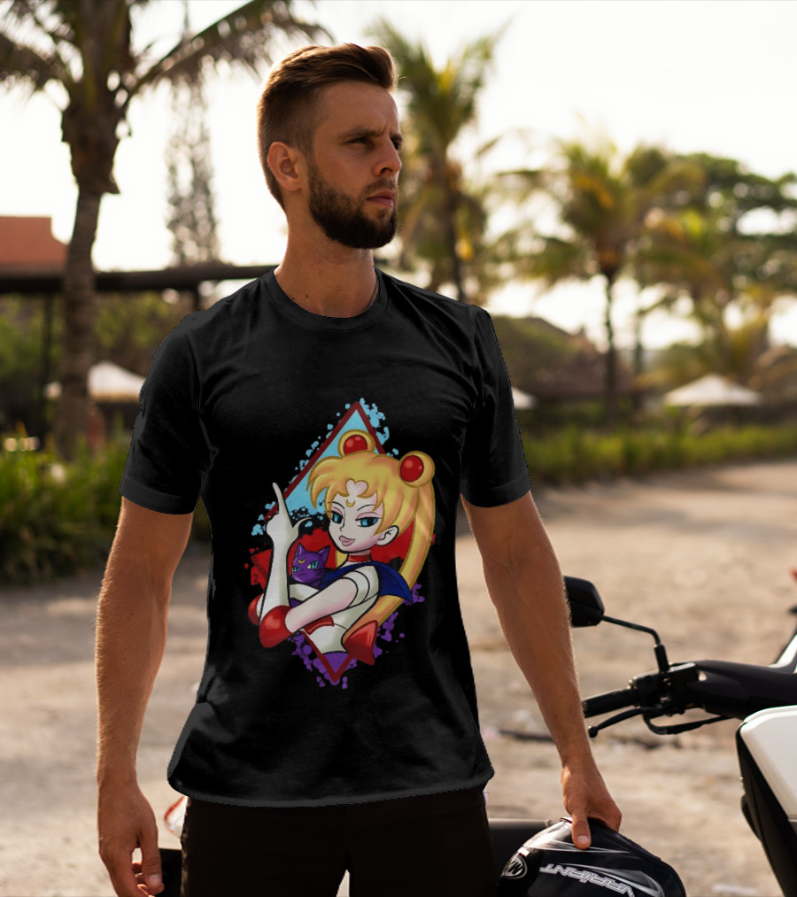 Sailor Moon With Luna Cat Anime Manga T-Shirt