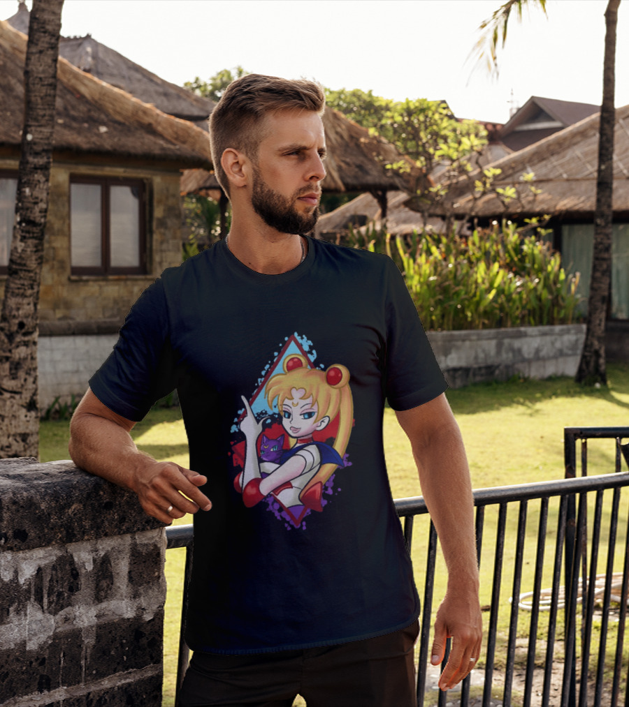 Sailor Moon With Luna Cat Anime Manga T-Shirt