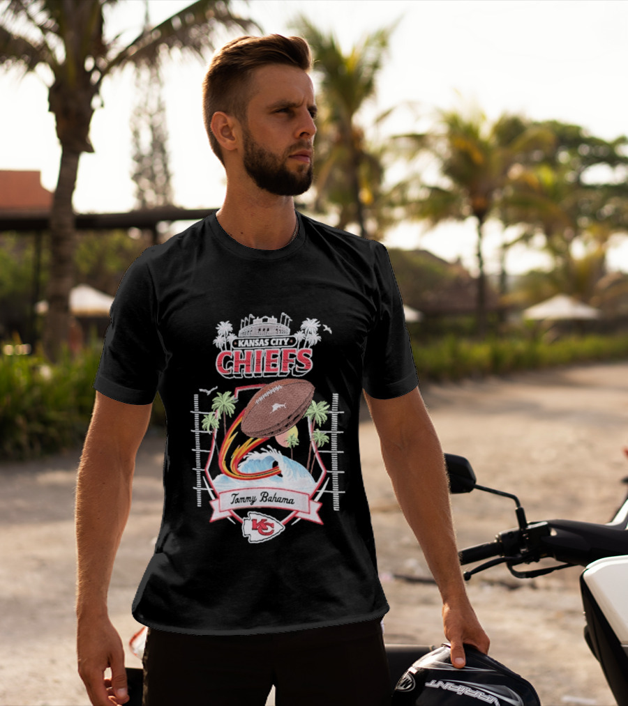 Kansas City Chiefs Tommy Bahama Tidal Kickoff Camp Football Palms T-Shirt