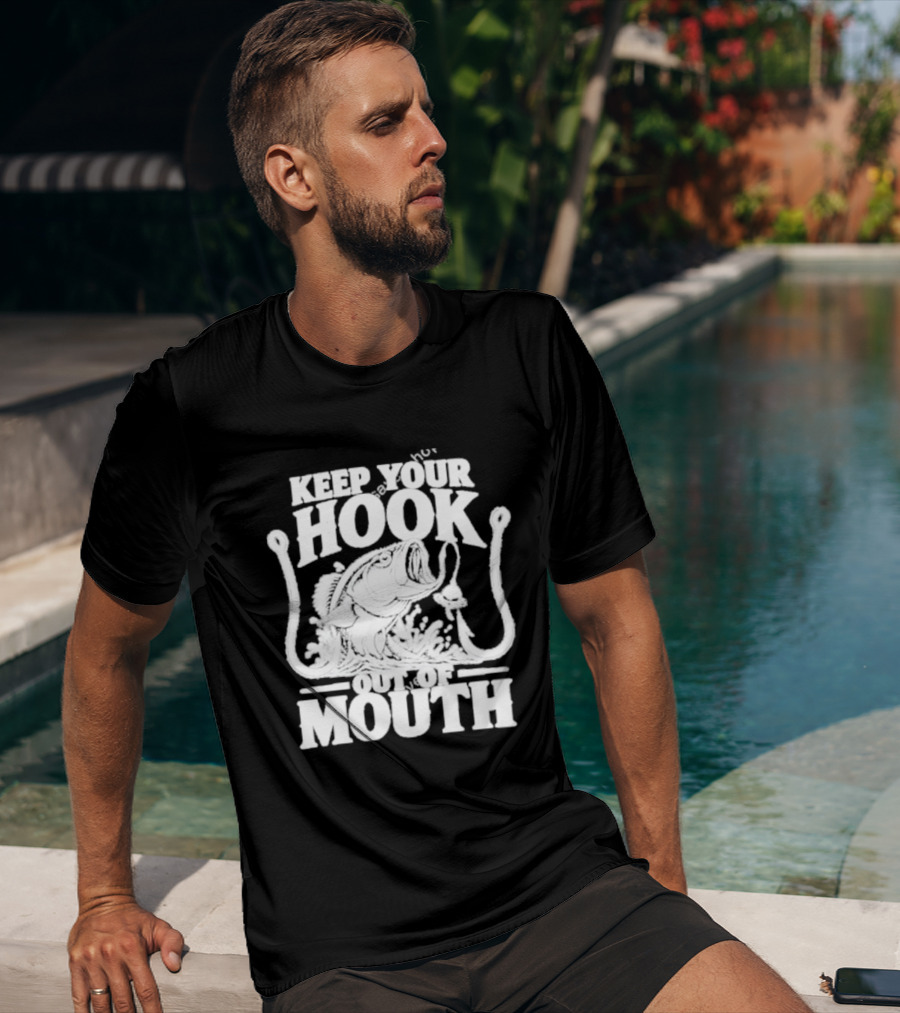 Keep Your Hook Out Of Mouth Bass Angling Water Splash Distressed T-Shirt