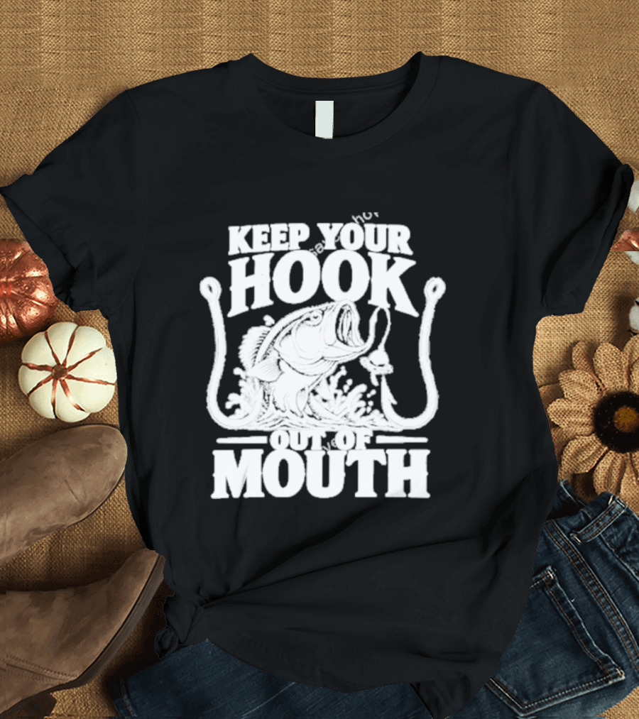 Keep Your Hook Out Of Mouth Bass Angling Water Splash Distressed T-Shirt