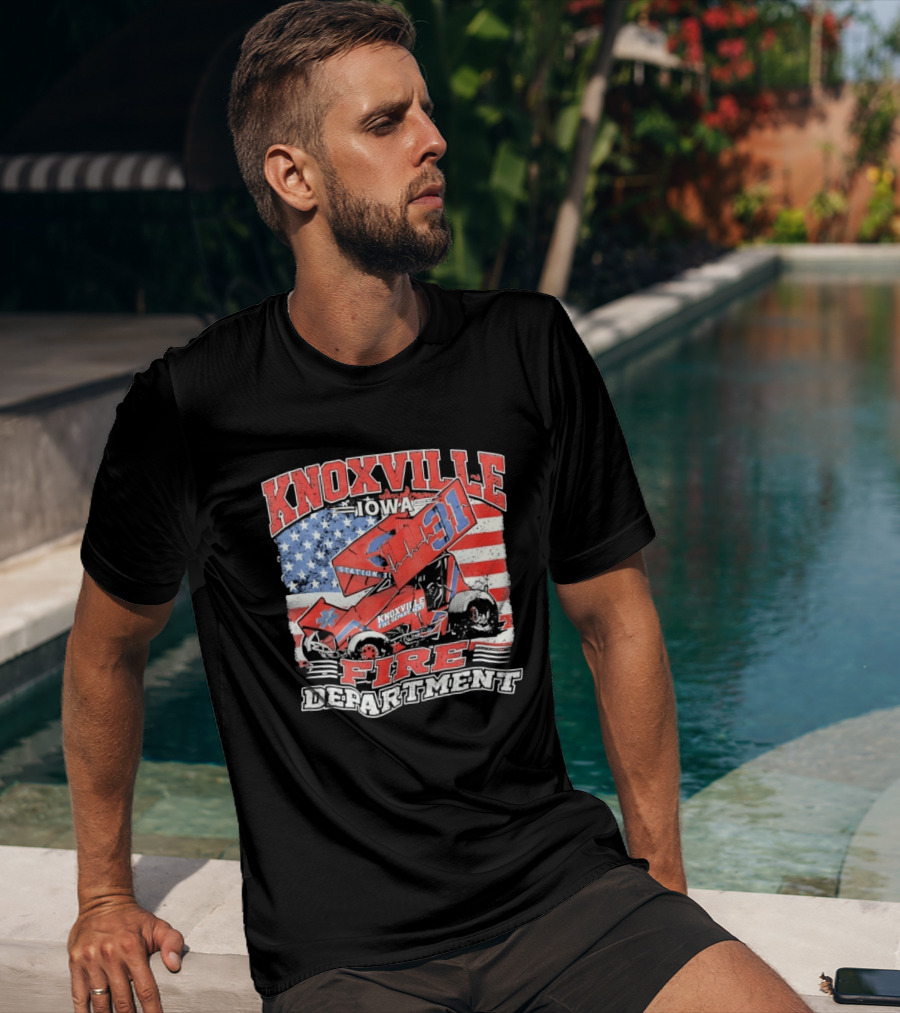Knoxville Iowa Fire Department Station 31 Sprint Car American Flag T-Shirt