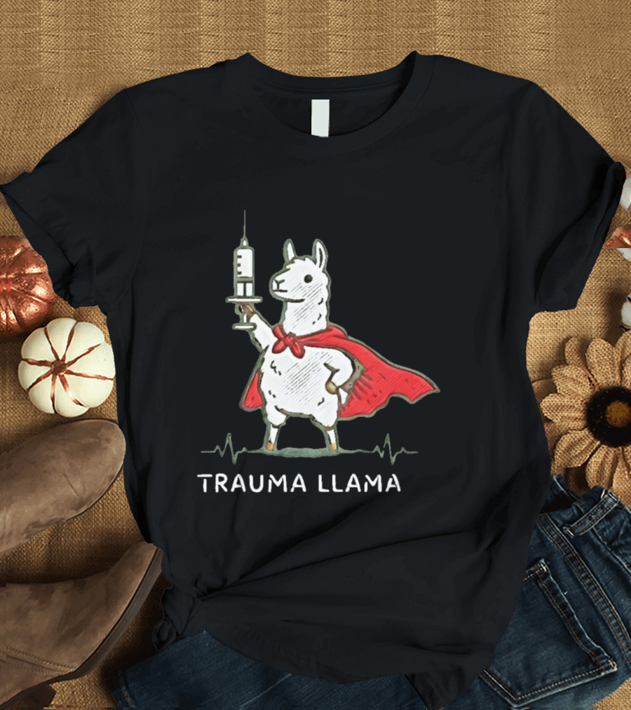 Trauma Llama Nurse Superhero Holding Syringe T-Shirt