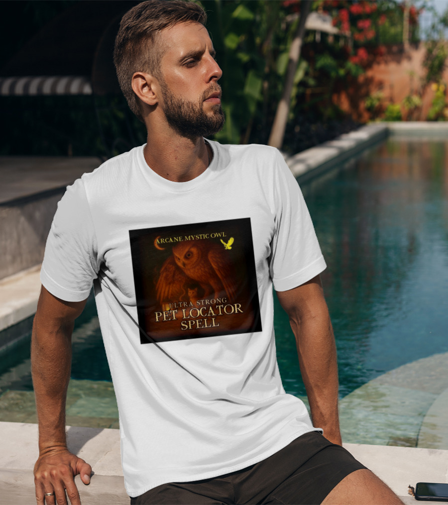 Arcane Mystic Owl Ultra Strong Pet Locator Spell Moonlit Guardian T-Shirt