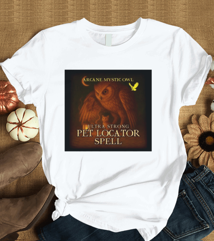 Arcane Mystic Owl Ultra Strong Pet Locator Spell Moonlit Guardian T-Shirt