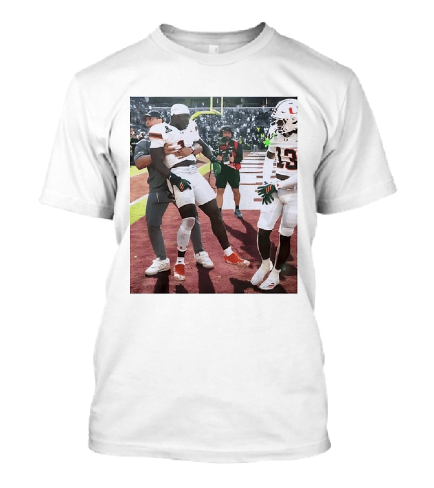 Miami Hurricanes Football Players Number 1 And 13 Celebration On Field T-Shirt