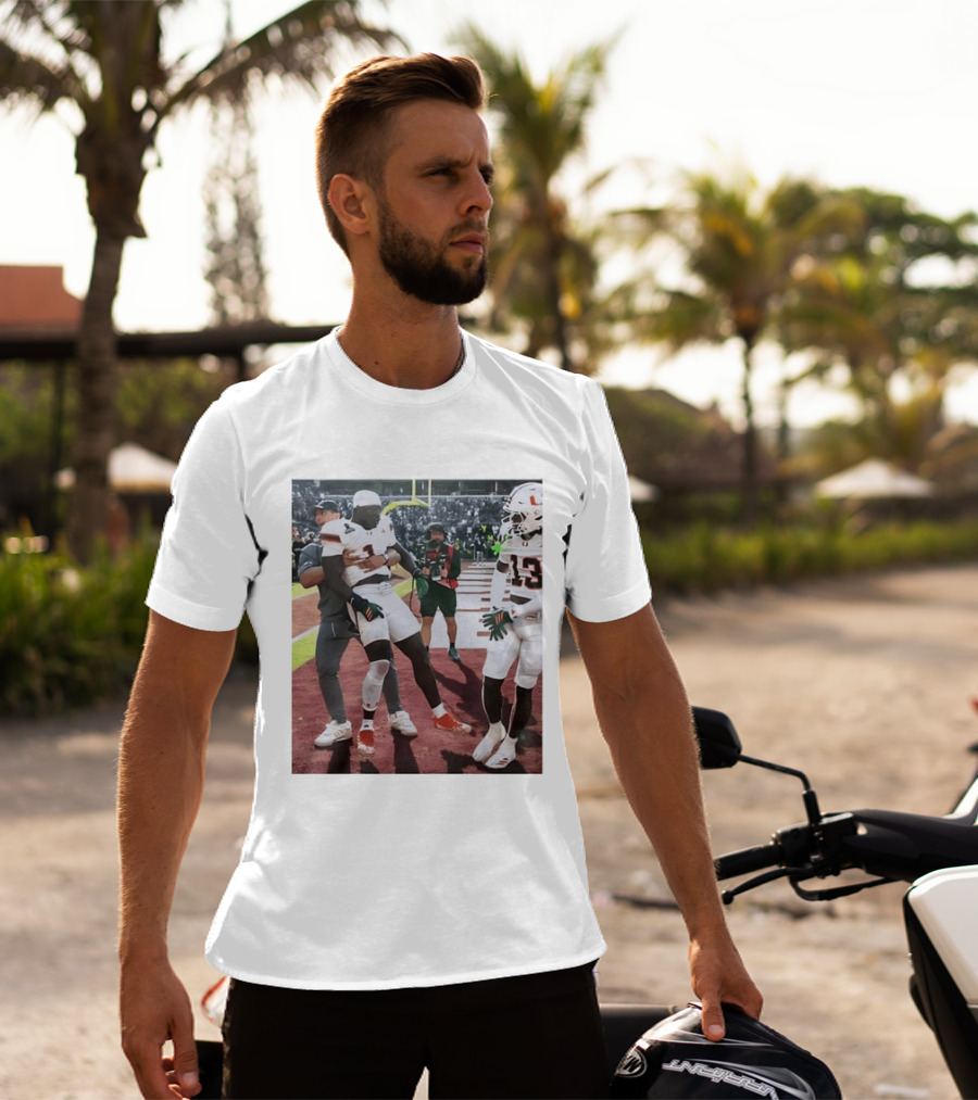 Miami Hurricanes Football Players Number 1 And 13 Celebration On Field T-Shirt