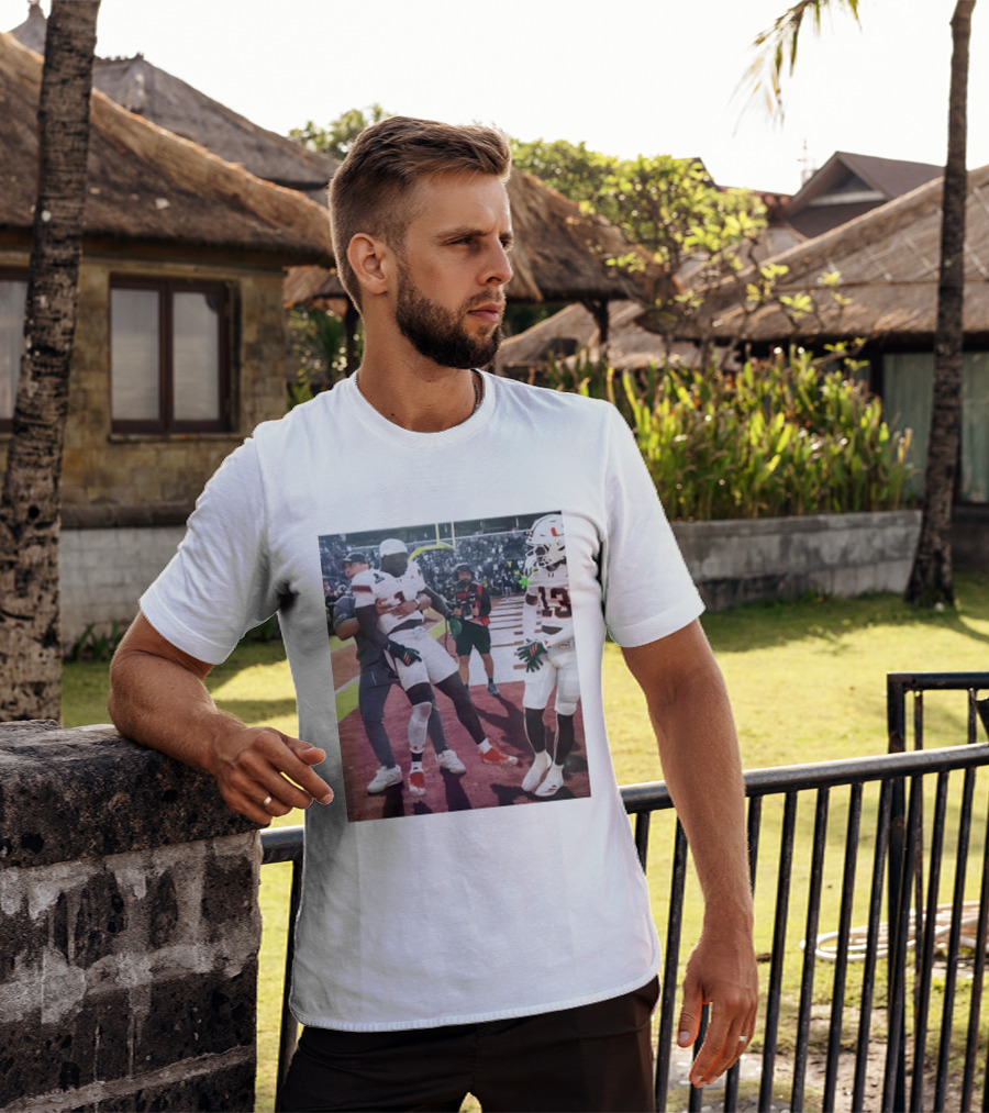 Miami Hurricanes Football Players Number 1 And 13 Celebration On Field T-Shirt