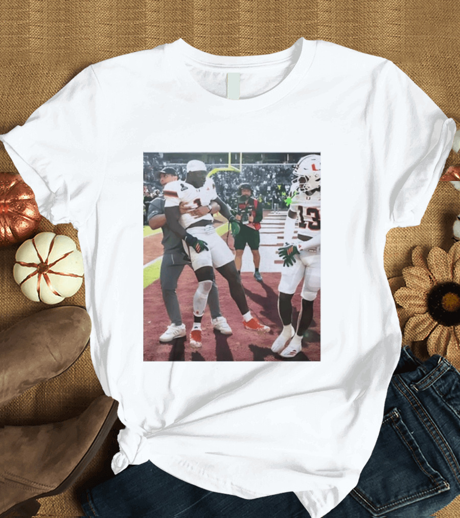 Miami Hurricanes Football Players Number 1 And 13 Celebration On Field T-Shirt