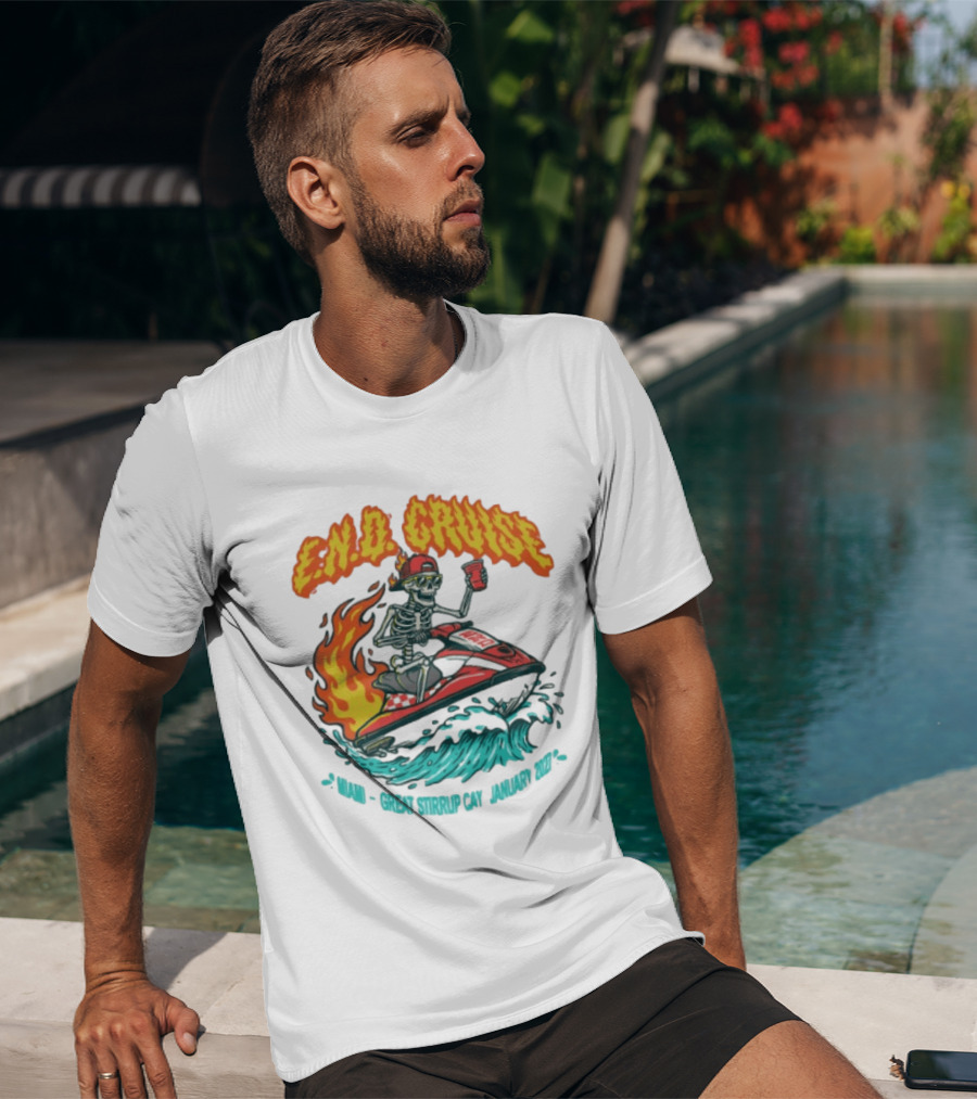 E.N.D. Cruise Skeleton Wave Rider Miami Great Stirrup Cay January 2024 T-Shirt