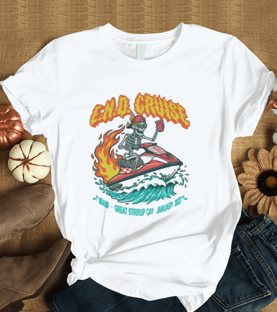 E.N.D. Cruise Skeleton Wave Rider Miami Great Stirrup Cay January 2024 T-Shirt