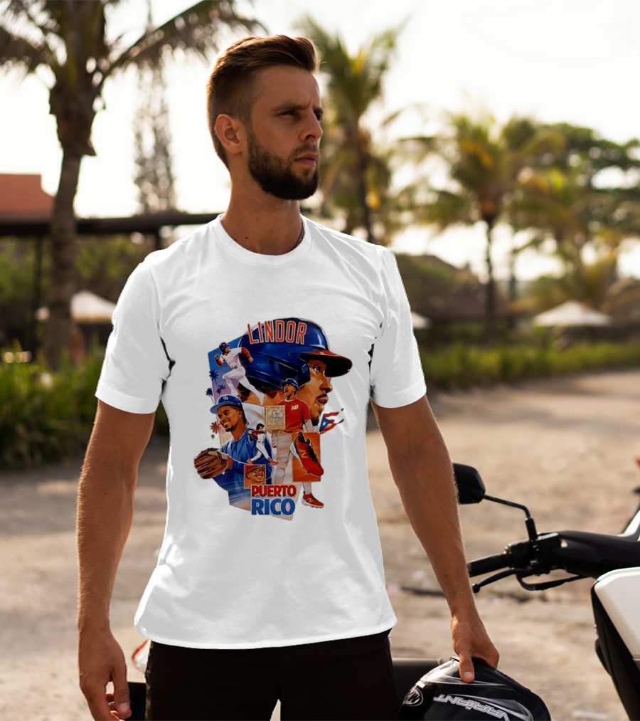 Francisco Lindor Puerto Rico New York Mets Baseball Legend Blue And Orange Helmet Dynamic Action Moves T-Shirt