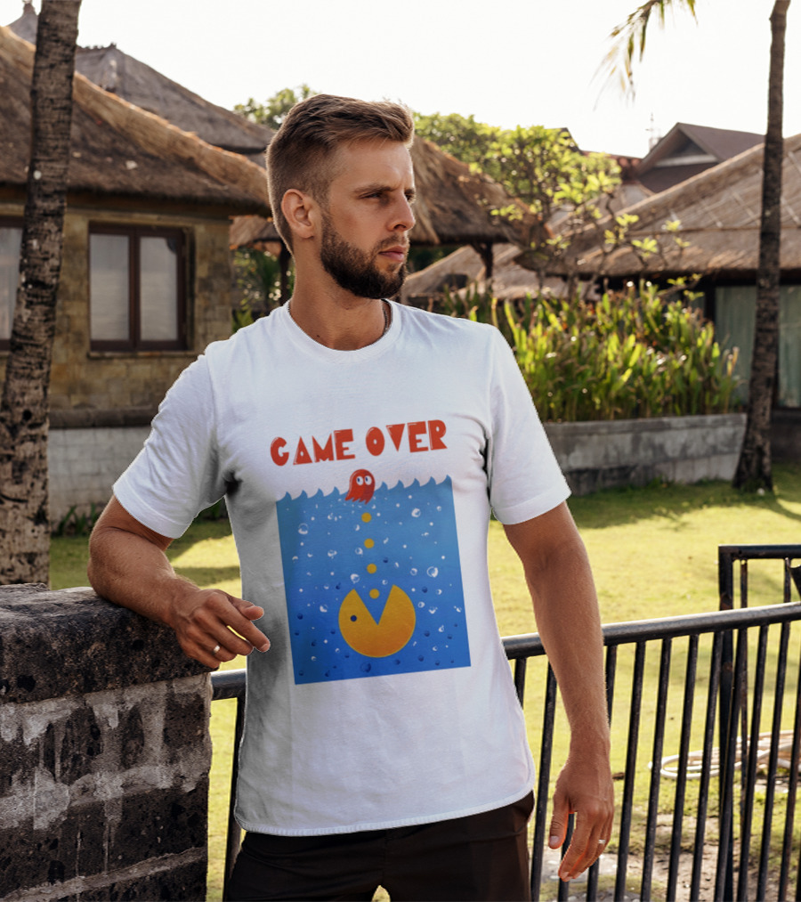 Pac Man Game Over Underwater Ghost Retro Gaming T-Shirt