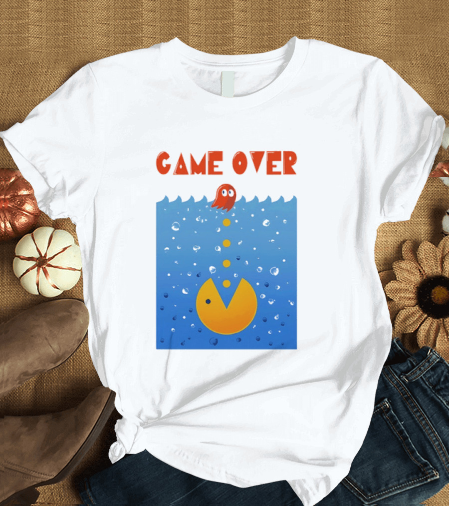 Pac Man Game Over Underwater Ghost Retro Gaming T-Shirt