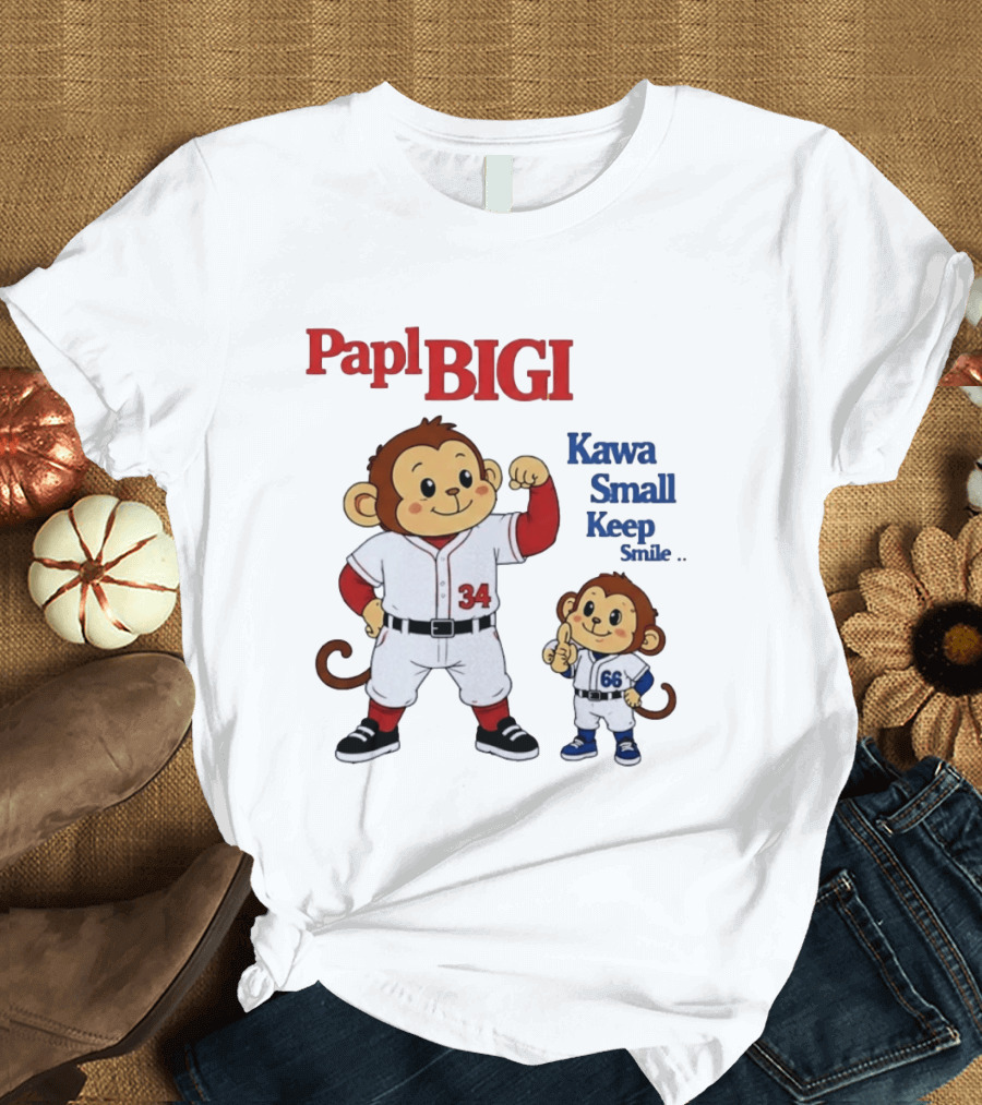 Papl BIGI Kawa Small Keep Smile Baseball Monkey Players 34 66 T-Shirt