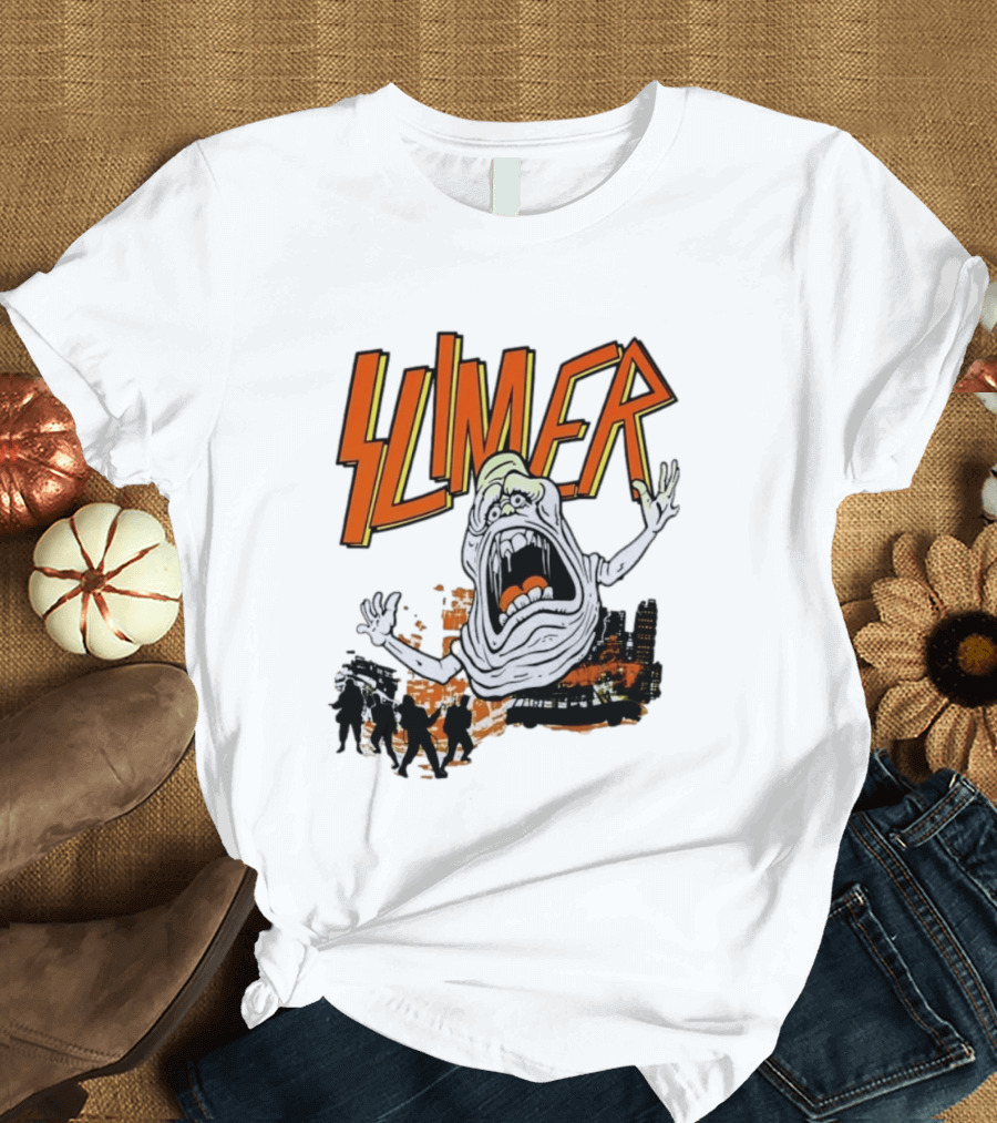 Slimer Ghostbusters 80s Movie Iconic Character Silhouette Scene T-Shirt