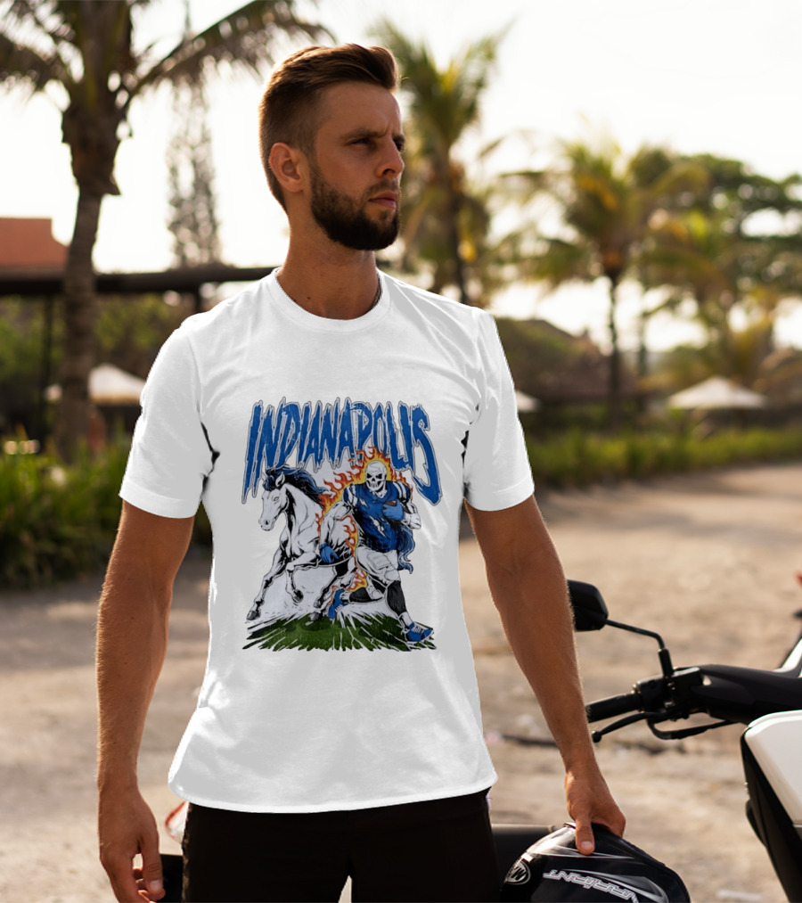 Indianapolis Football Skull And Horse Sports Flame Player Running T-Shirt