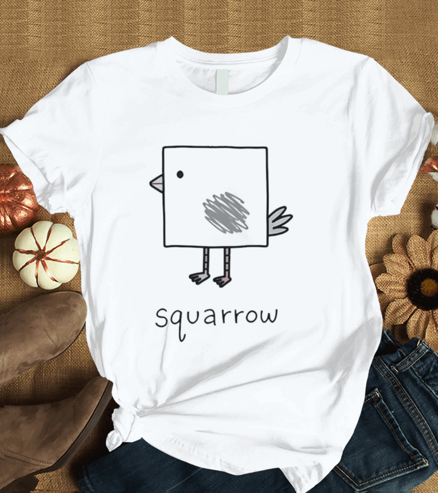 Squarrow Square Bird Doodle Animal Sketch T-Shirt