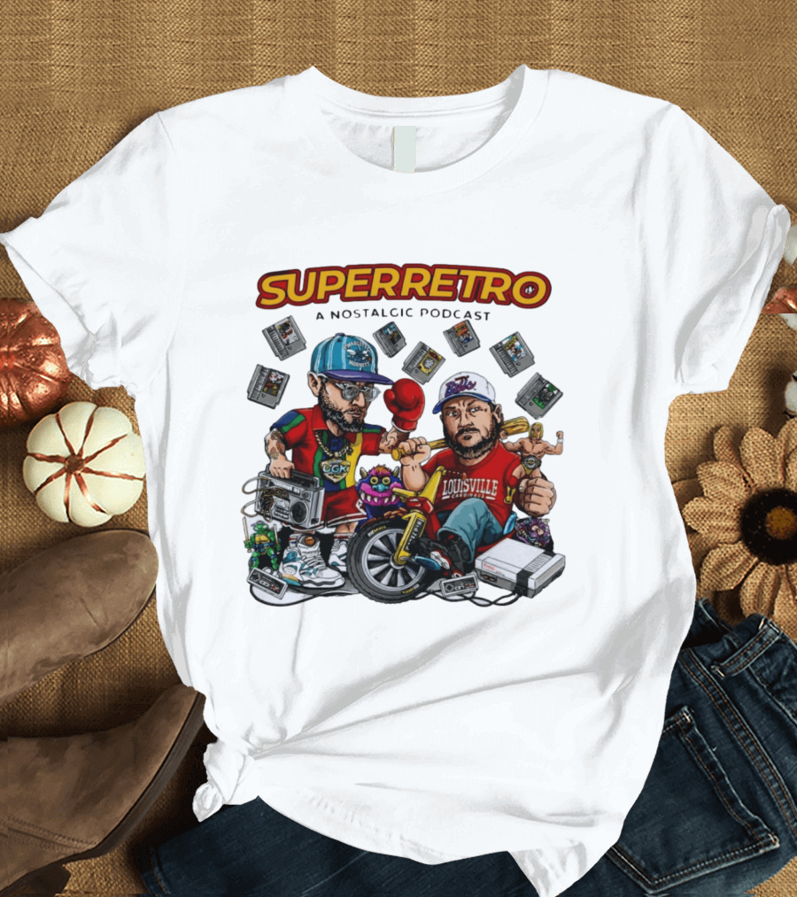 SuperRetro A Nostalgic Podcast Charlotte Hornets Louisville Cardinals Boombox Ugk Figurines Retro Games T-Shirt