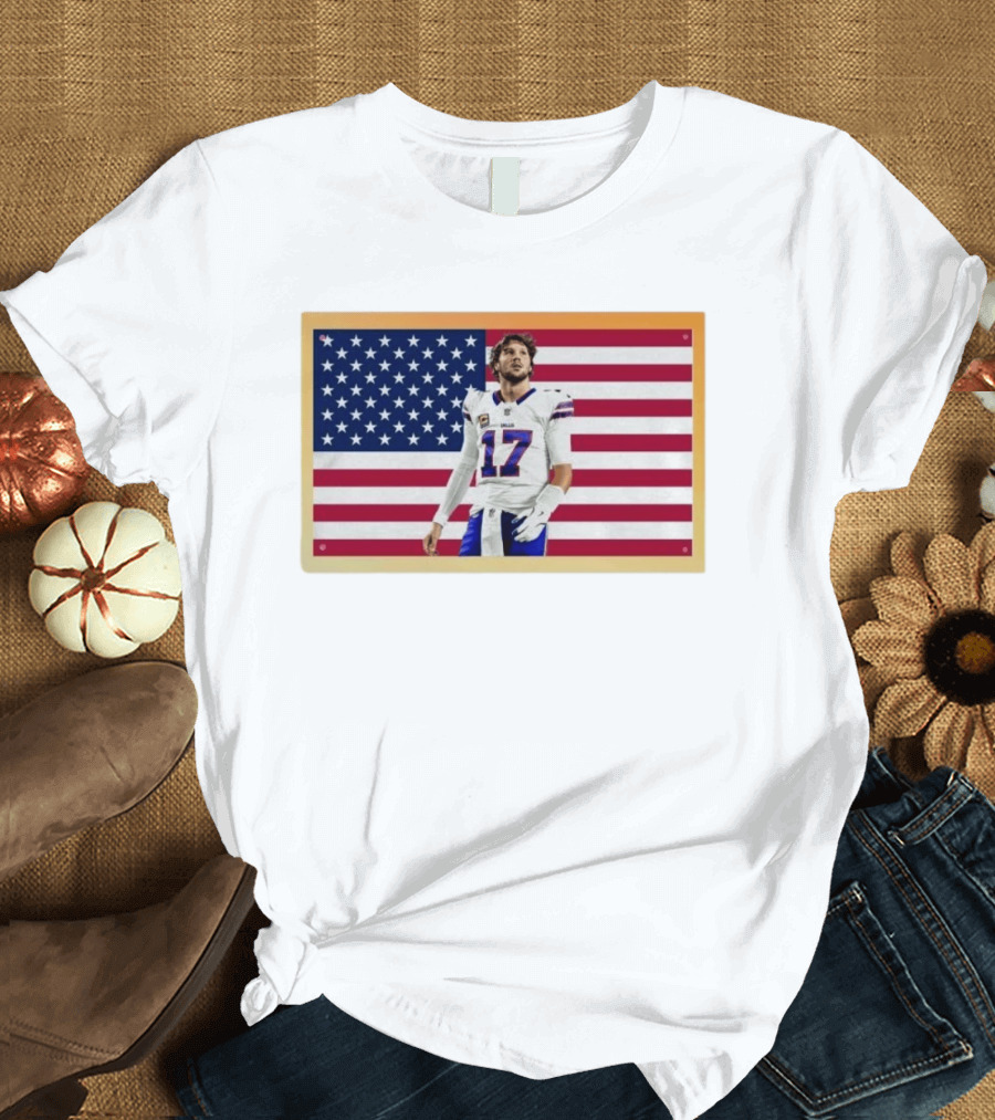 Josh Allen Buffalo Bills American Flag Football Star 17 T-Shirt