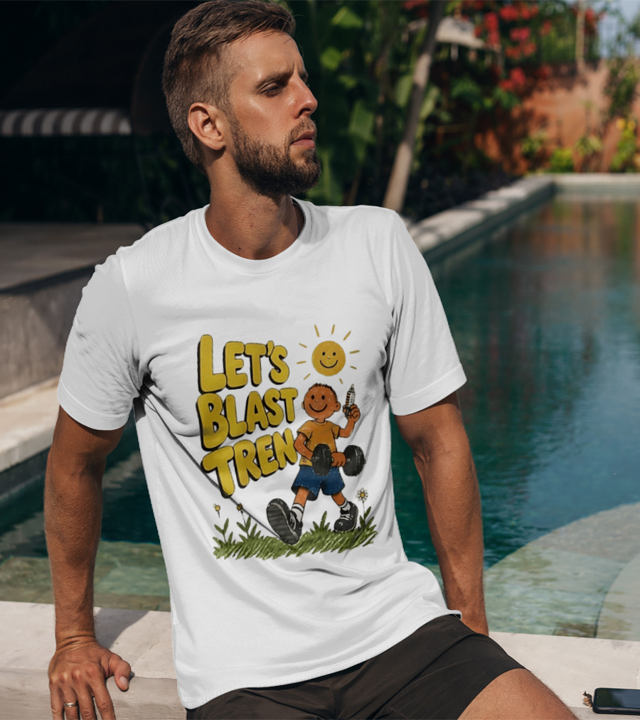 Let's Blast Tren Bodybuilding Fitness Workout Cartoon Dumbbell Sun T-Shirt