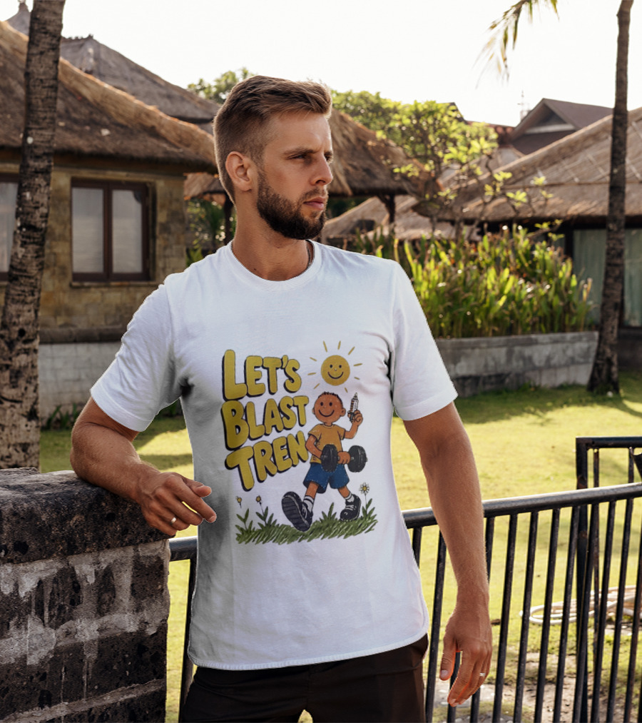 Let's Blast Tren Bodybuilding Fitness Workout Cartoon Dumbbell Sun T-Shirt