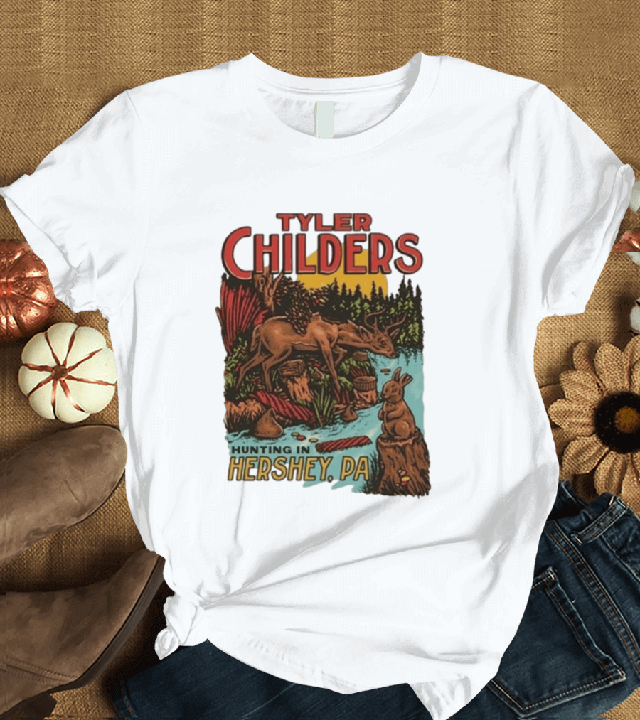 Tyler Childers Hunting In Hershey PA Deer And Rabbit Scene T-Shirt
