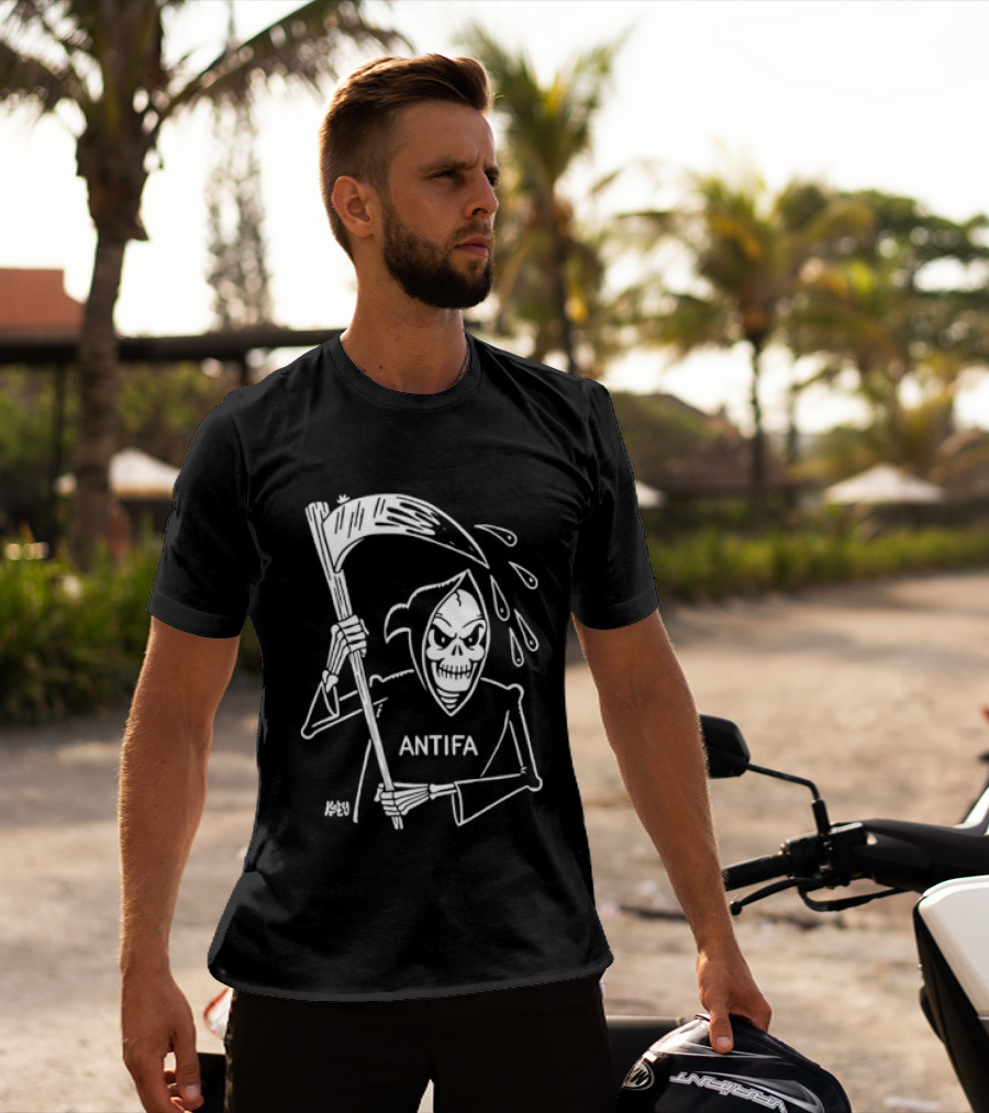 Grim Reaper Scythe Antifa Skeleton Political Skeleton T-Shirt