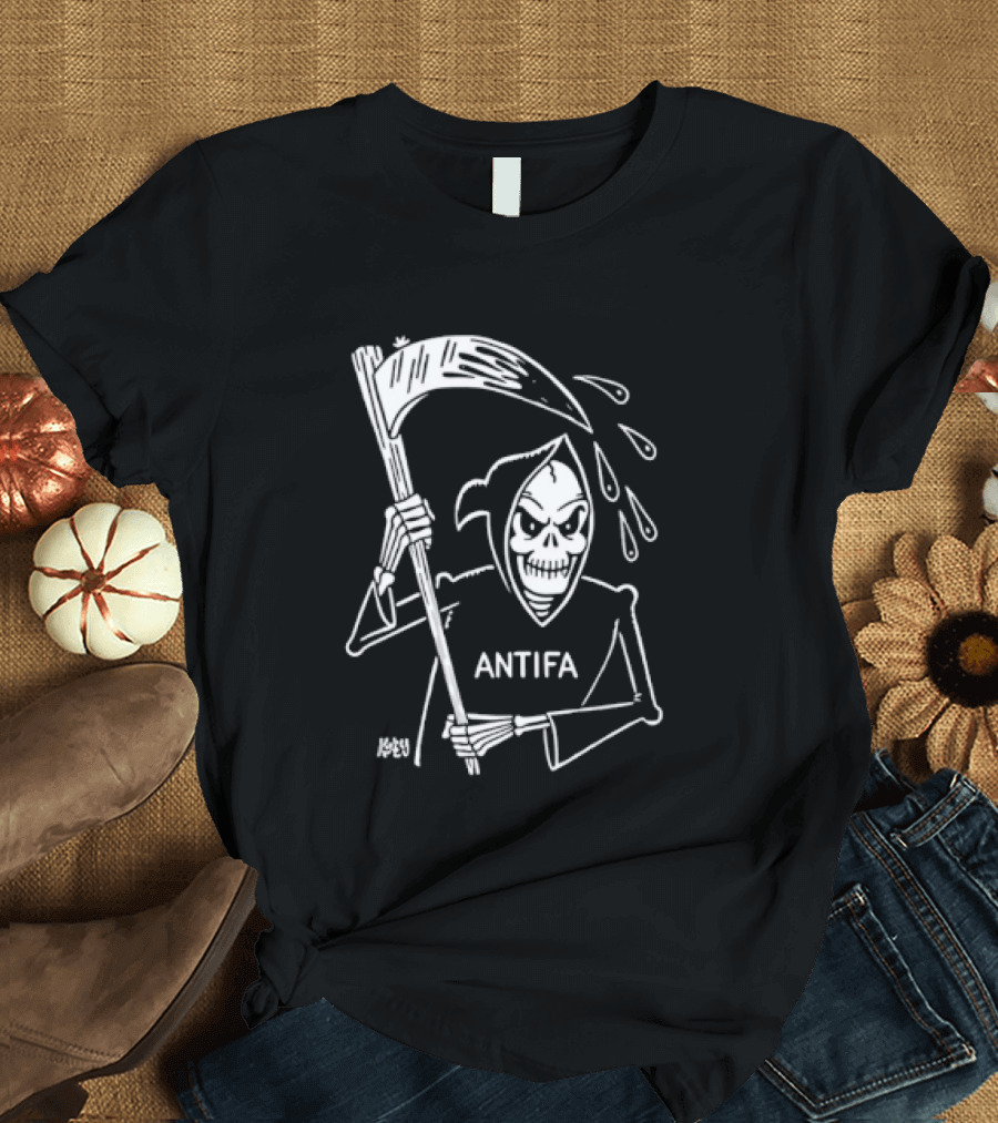 Grim Reaper Scythe Antifa Skeleton Political Skeleton T-Shirt