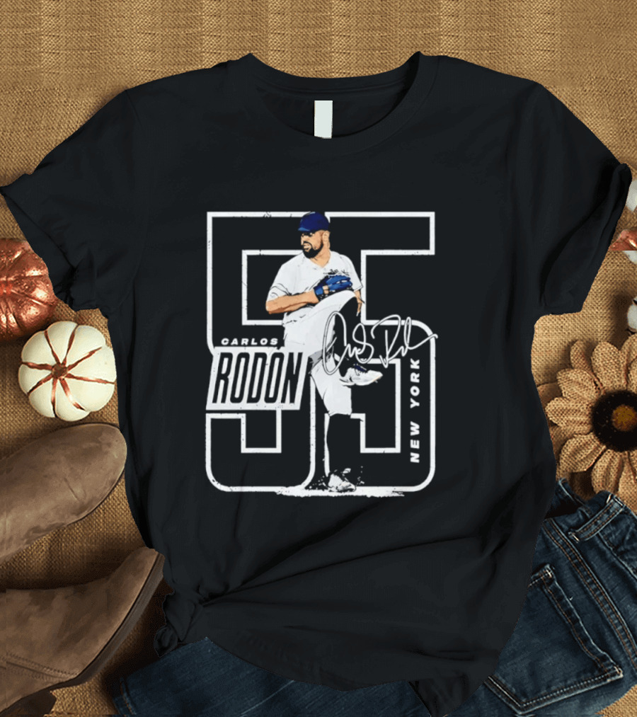 Carlos Rodon 55 New York Yankees Pitcher Signature Distressed T-Shirt