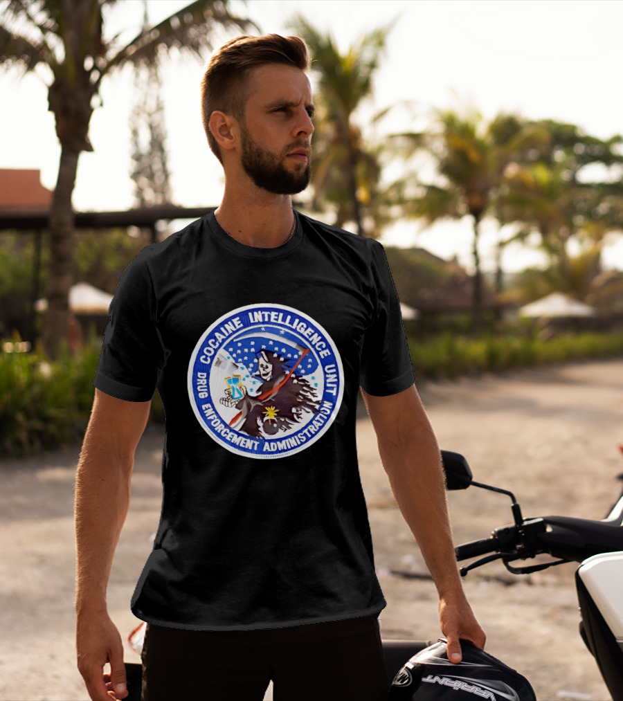 Cocaine Intelligence Unit Drug Enforcement Administration Grim Reaper Holding Hourglass Patch T-Shirt