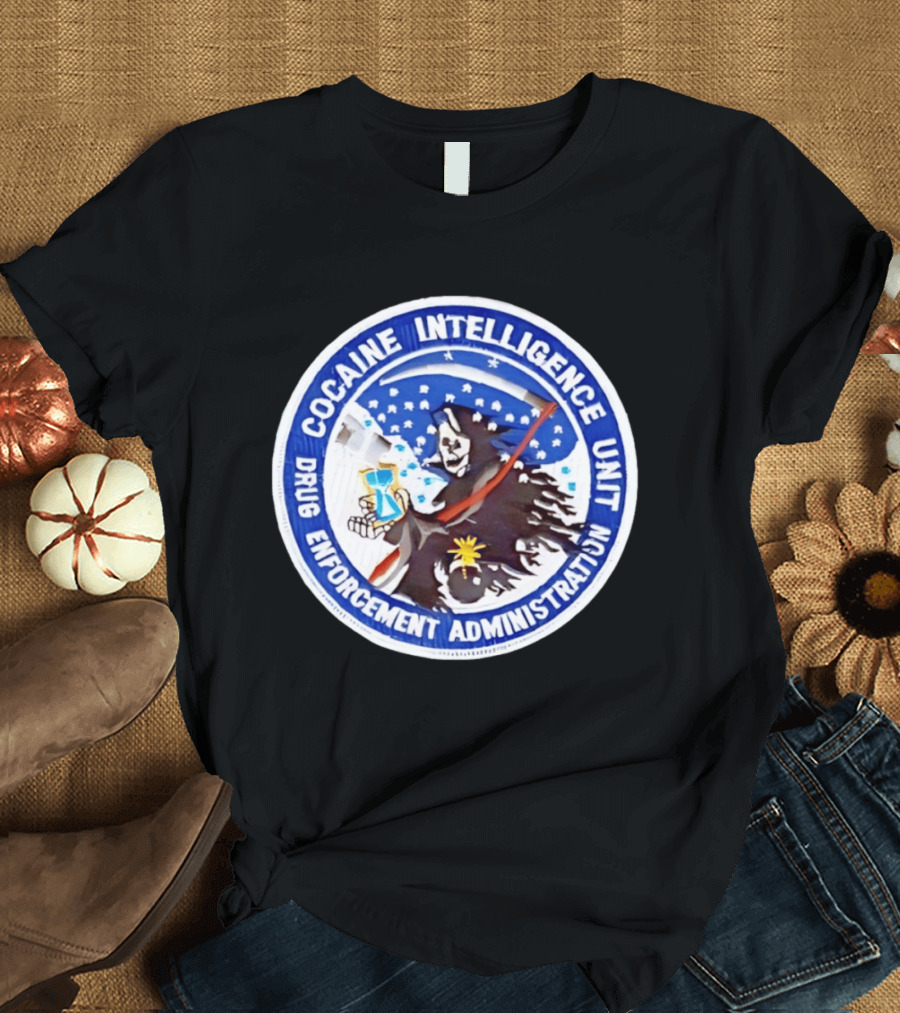 Cocaine Intelligence Unit Drug Enforcement Administration Grim Reaper Holding Hourglass Patch T-Shirt