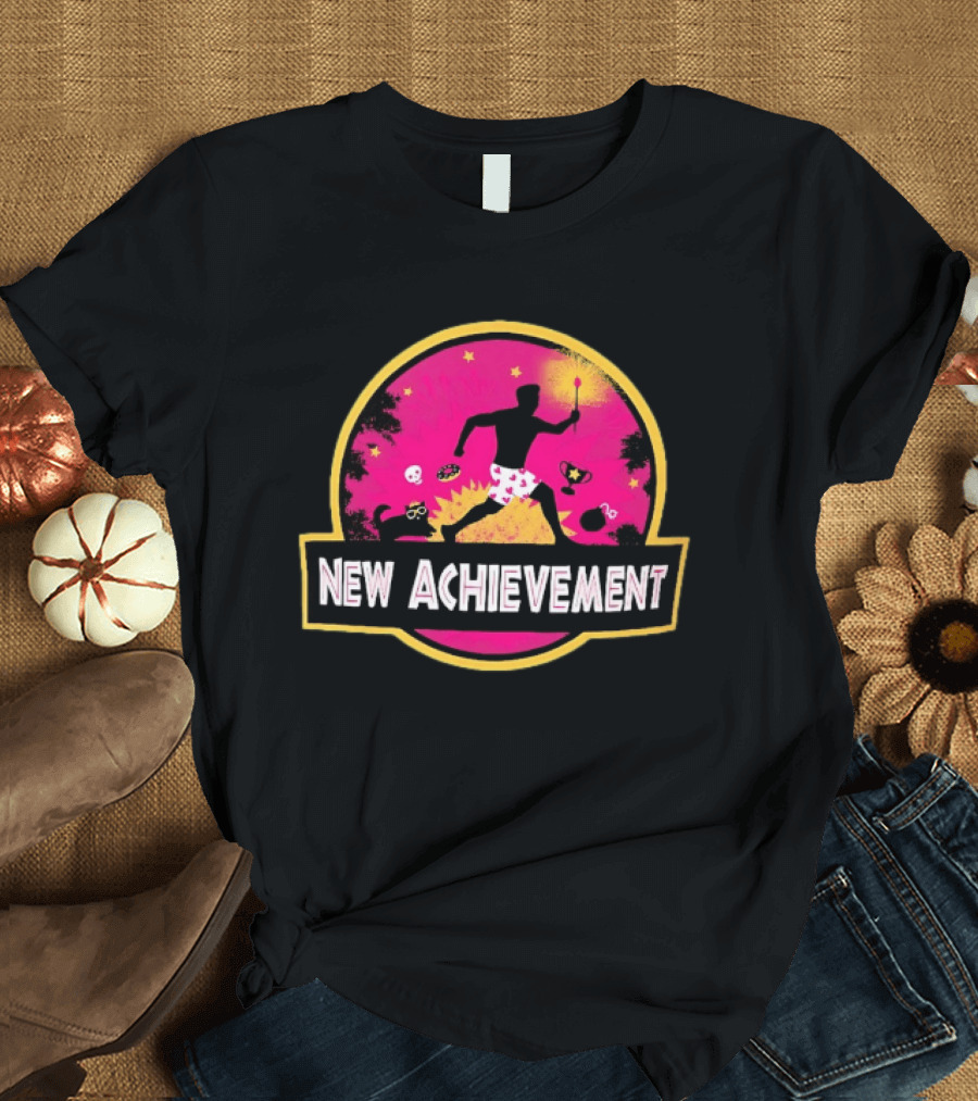 New Achievement Gaming Gamer Video Game Silhouette With Cat And Trophy T-Shirt