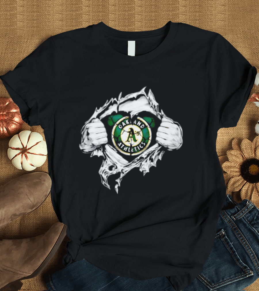 Oakland Athletics Ripped Chest A's MLB Team Spirit T-Shirt