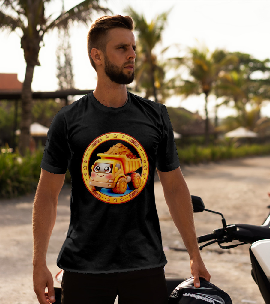 Yellow Dump Truck With Dirt Cute Construction Vehicle With Stars T-Shirt