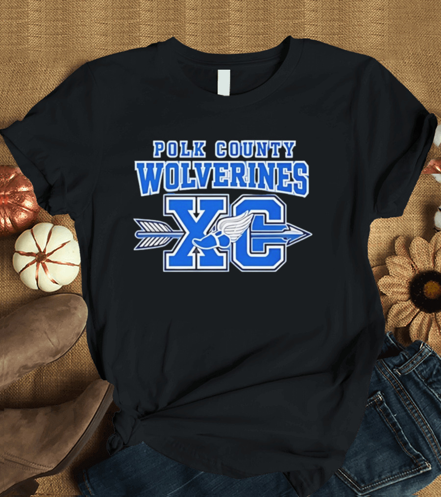 Polk County Wolverines XC Cross Country Arrow And Winged Foot T-Shirt