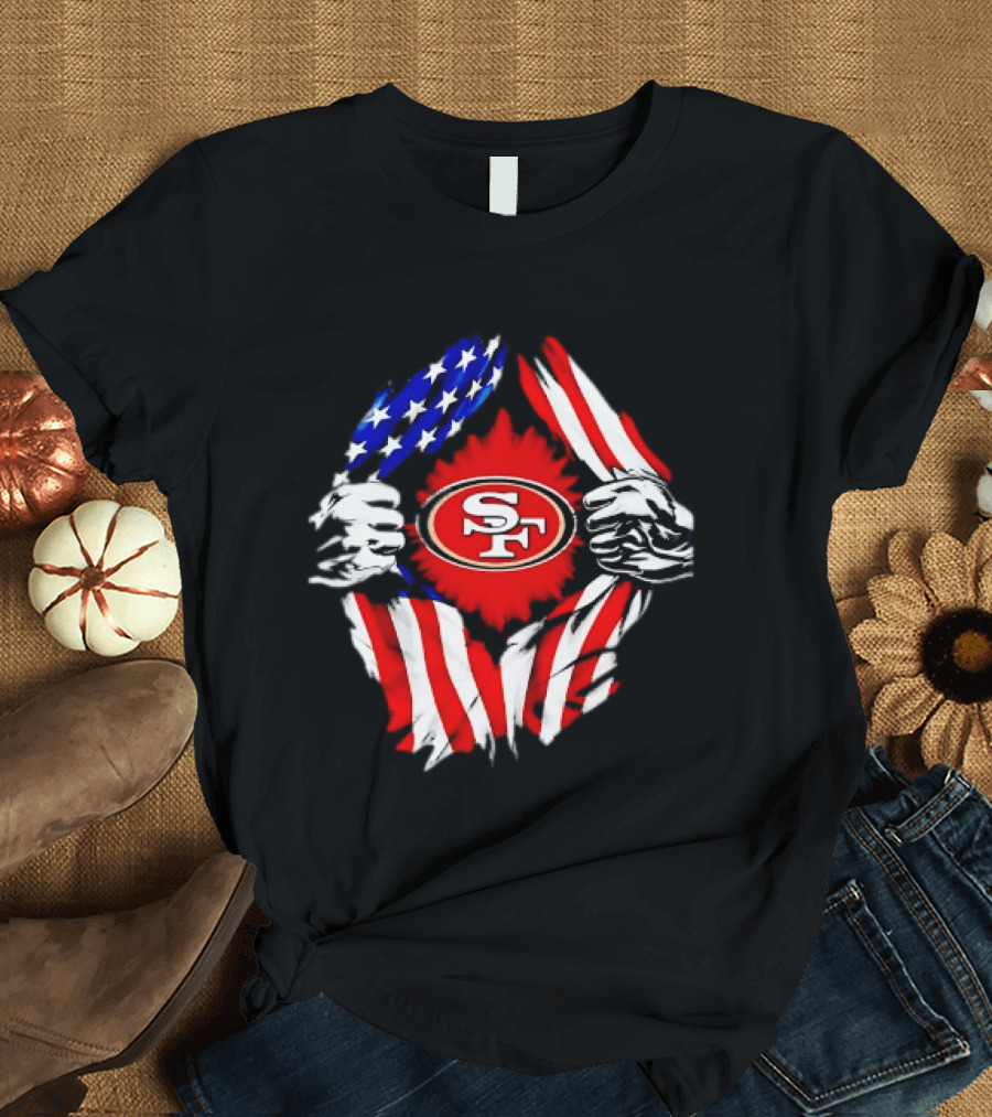 San Francisco 49ers SF American Flag Ripped Chest T-Shirt